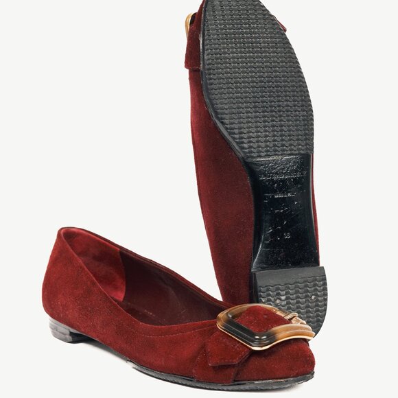 Burberry Leygreen Mahogany Red Suede Trench Buckle Ballerina Flats - Picture 5 of 13